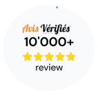 Avis Verifies logo with five yellow stars and text indicating over 10,000 reviews on a white background.