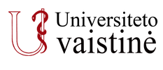 Universiteto Vaistinės logotipas su raudona „U“ raide baltame fone
